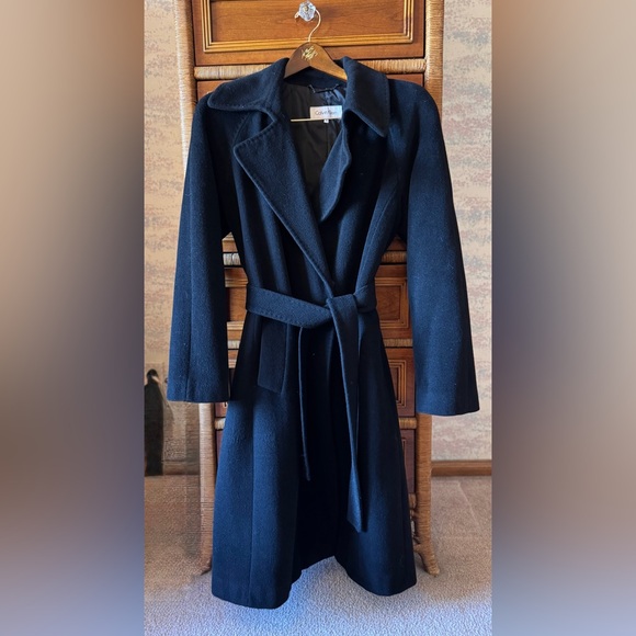 Calvin Klein Women’s Wool Blend Belted Wrap Coat Fully Lined - Black Sz 10 - Picture 2 of 10
